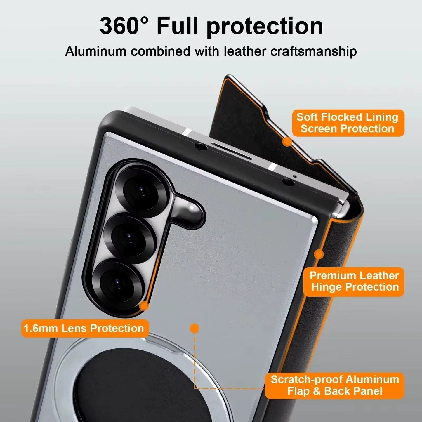 FlexSpin Z Fold – 360° Leather MagSafe Case with Kickstand & Ring