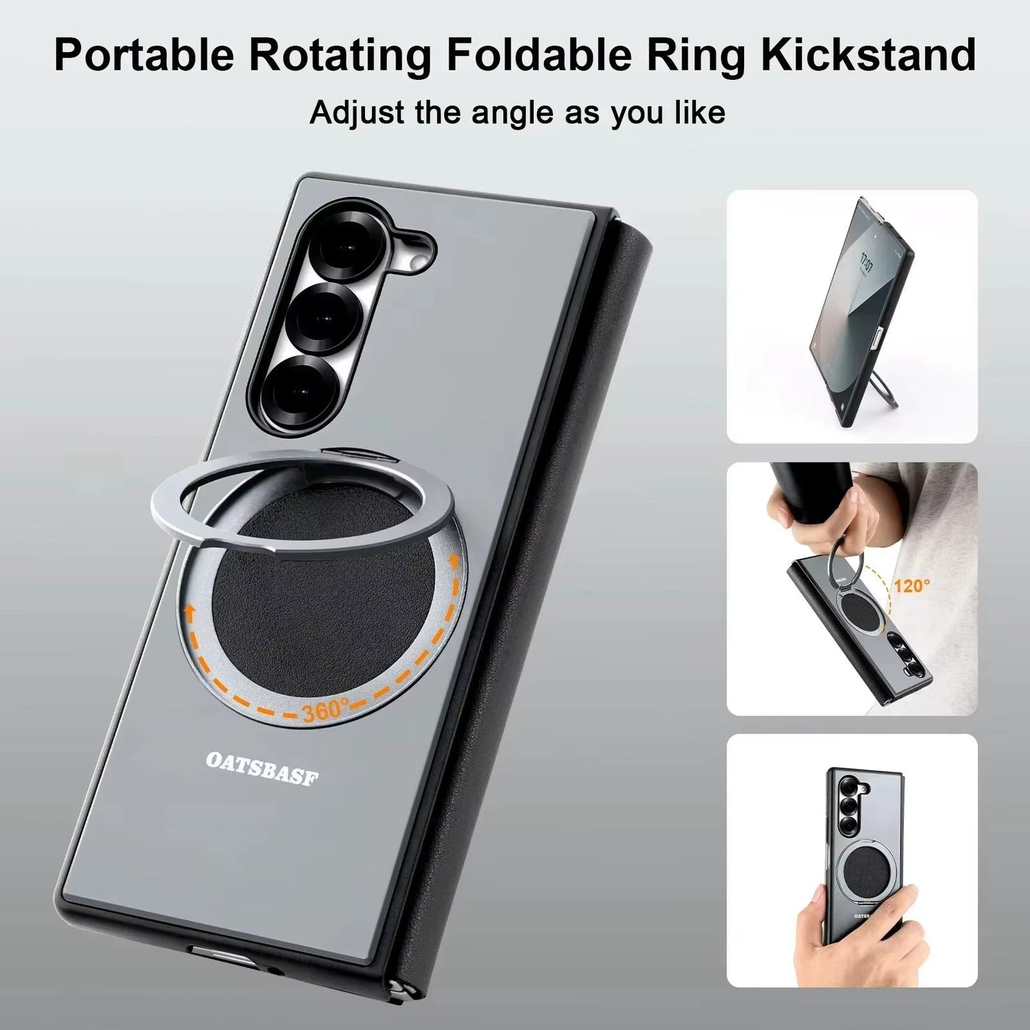 FlexSpin Z Fold – 360° Leather MagSafe Case with Kickstand & Ring