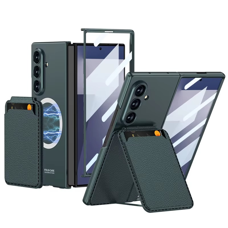 Magnetic Strap Card Holder, Wireless Charging Compatible, Anti-Slip Shockproof Leather