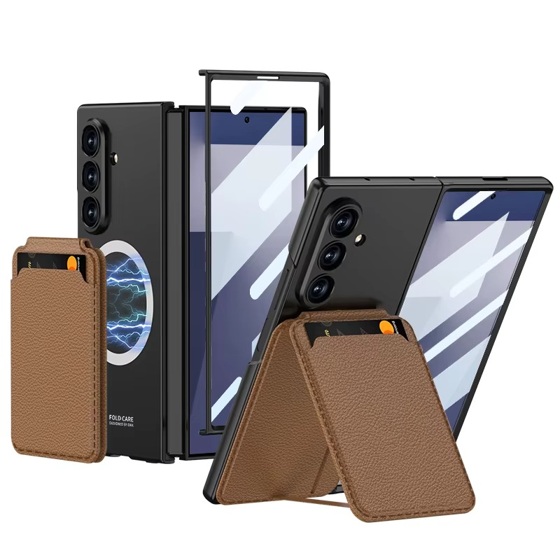 Magnetic Strap Card Holder, Wireless Charging Compatible, Anti-Slip Shockproof Leather
