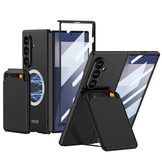 Magnetic Strap Card Holder, Wireless Charging Compatible, Anti-Slip Shockproof Leather
