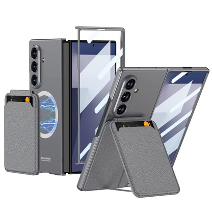 Magnetic Strap Card Holder, Wireless Charging Compatible, Anti-Slip Shockproof Leather