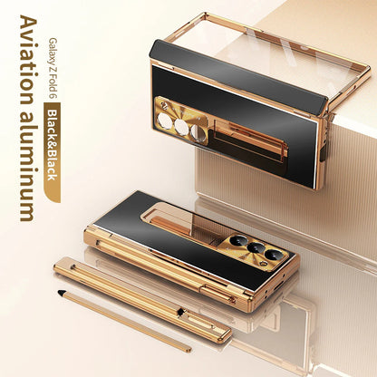 Metal Alloy Z Fold 6, 5 Pen slot, Kickstand Soft Case
