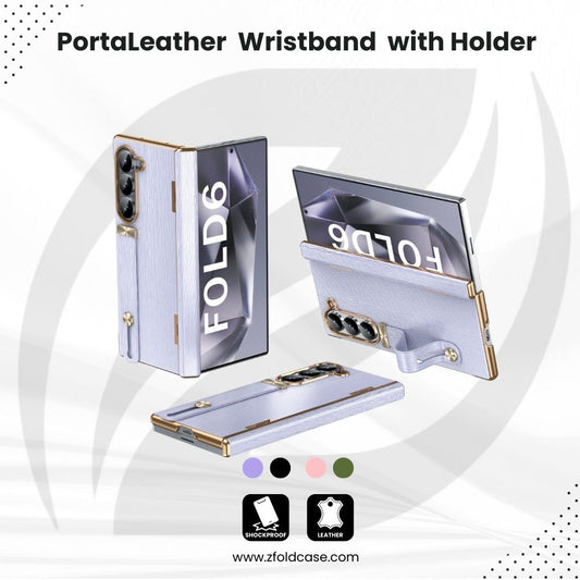 PortaLeather Z Fold 6, 5, 4 Kickstand Hinge Wristband Case
