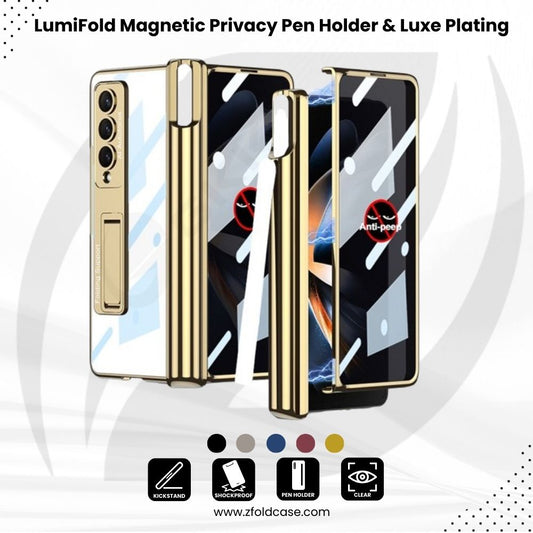 LumiFold Magnetic Privacy  Z Fold Pen Holder & Luxe Plating Case