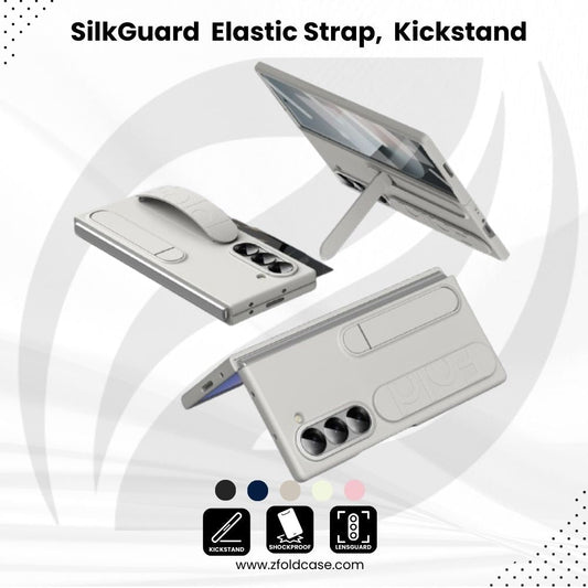 SilkGuard Z Fold 6, 5 and 4 Elastic Strap,  Kickstand Case
