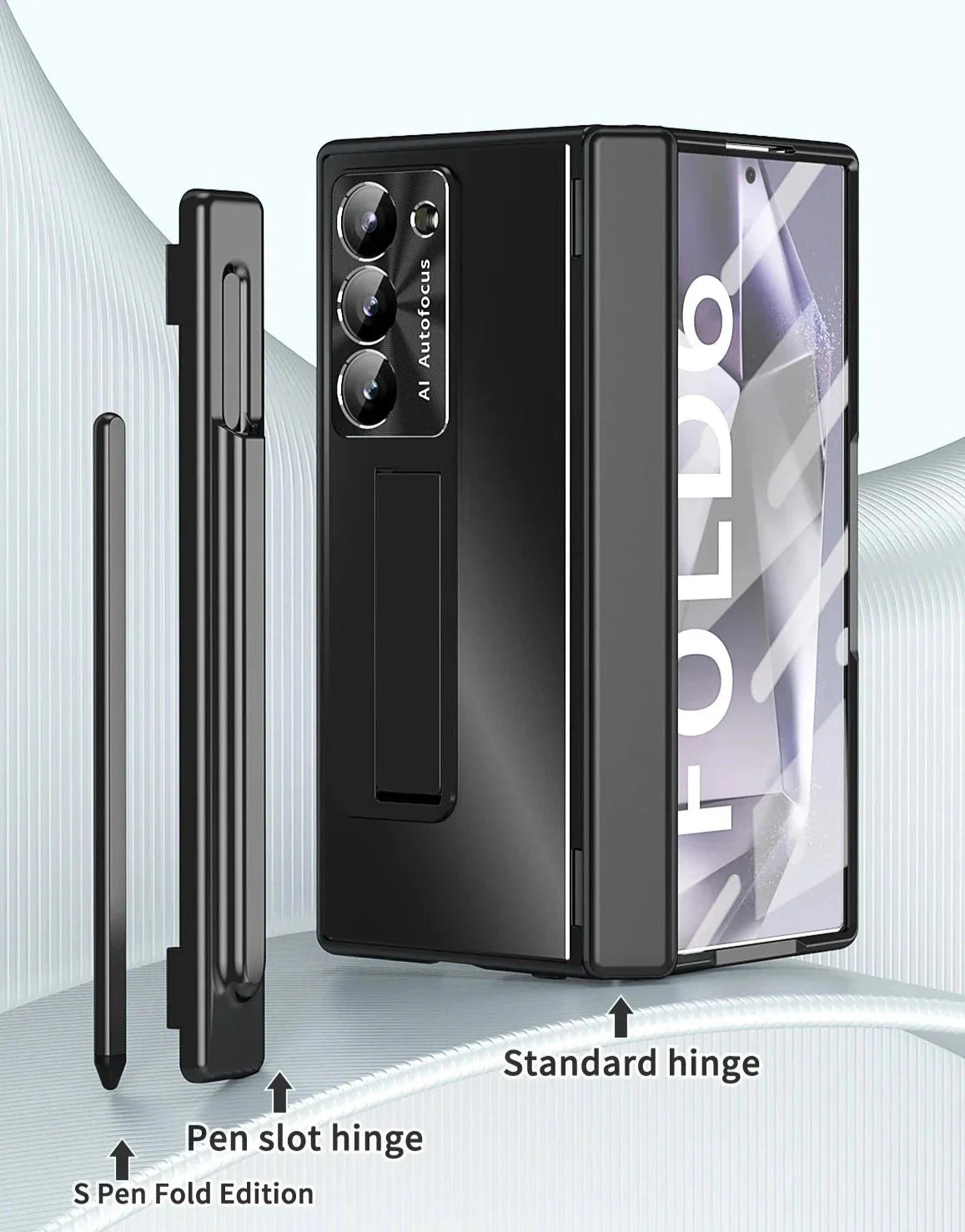 Metal Alloy Z Fold 6, 5 Pen slot, Kickstand Soft Case