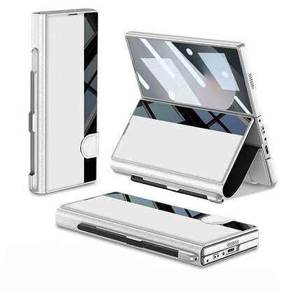 EleganceFold Leather  Z Fold 6, 5 Mirror Window & Pen Slot Case