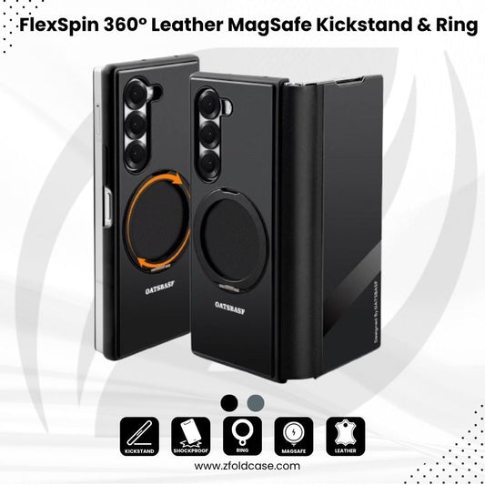 FlexSpin Z Fold – 360° Leather MagSafe Case with Kickstand & Ring